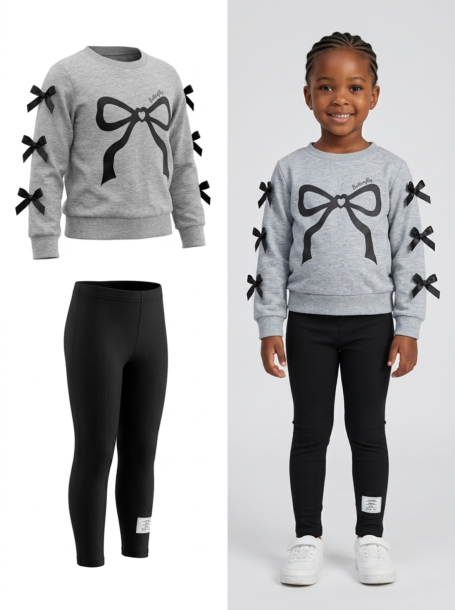 Girls 2pc set black ribbon