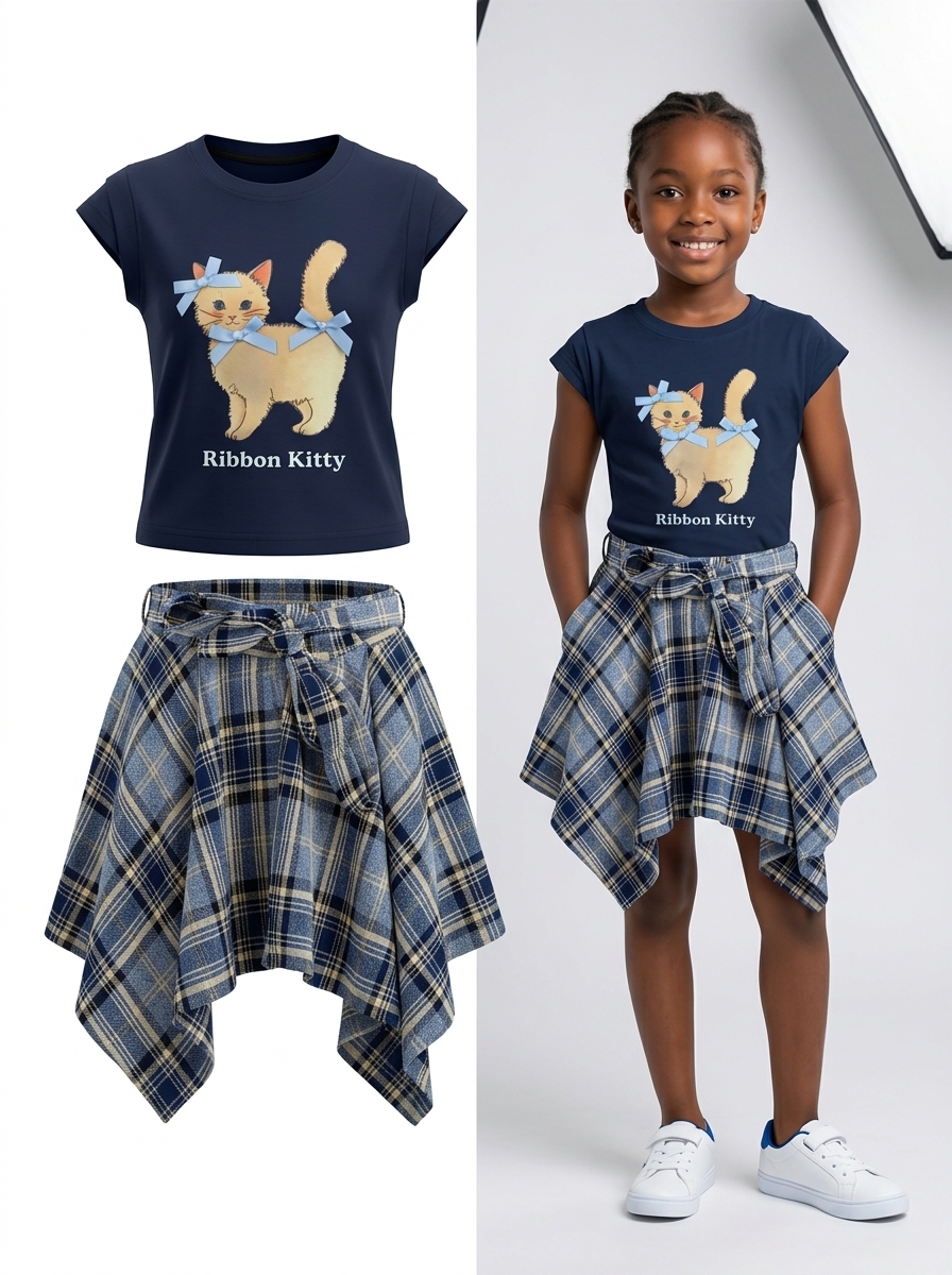 Girls 2pc ribbon kitty